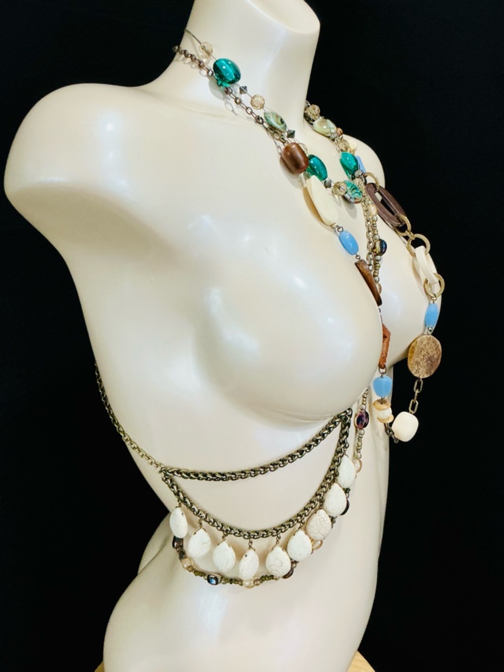 Multi-Strand Beaded Glass Wood Statement Necklace’s Multi Colored Southwestern - Picture 7 of 16